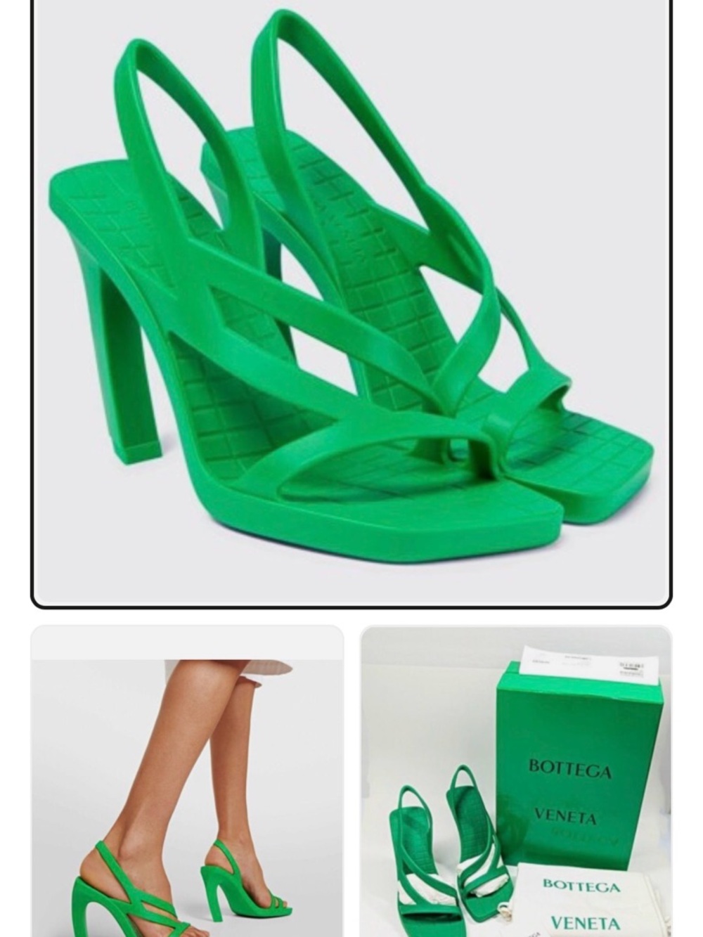 Bottega Veneta Neon Green Strappy Square-Toe High Heels